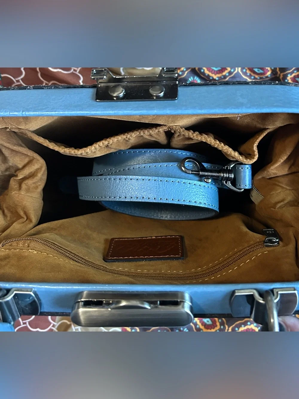 Patricia Nash Gracchi Tooled Leather Frame Satchel P384244 Safflower Blue
